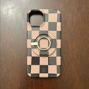 Black and Tan Checkered Phone Case iPhone 14 with MagSafe Grip